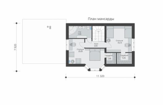 Проект одноэтажного дома с мансардой, террасой и гаражом